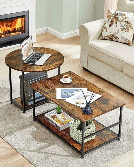 Transformable Rustic Coffee Table Duo with Innovative Storage Solutions