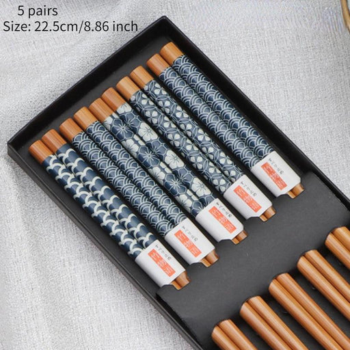 Chic Bamboo Chopstick Collection - 5 Pairs with Non-Slip Design