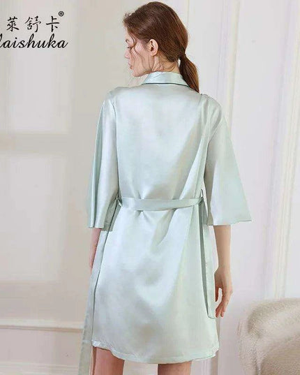 Luxurious Blue Mulberry Silk Robe and Gown Set for Women