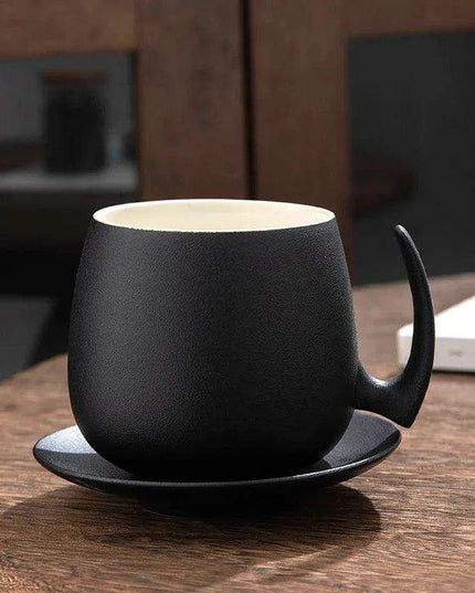 Vintage Luxe Ceramic Mug Set with Innovative Holder for Office Sophistication