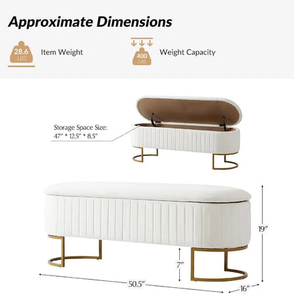 50.5" Velvet Storage Ottoman Bench, Gold Legs, 400 lbs Capacity, Multi-Functional Seat for Bedroom Entryway 50-5-velvet-storage-ottoman-bench-gold-legs-400-lbs-capacity-multi-functional-seat-for-bedroom-entryway