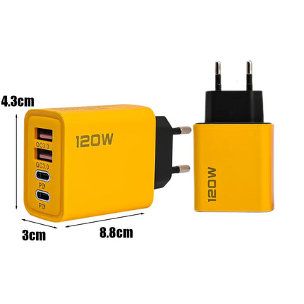 120W 4-Port Fast Charging Wall Charger — Dual PD USB-C & QC3.0