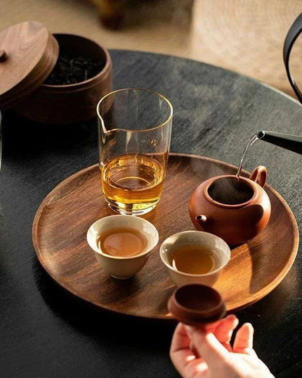 Elegant Japanese Walnut Round Serving Platter for Upscale Events