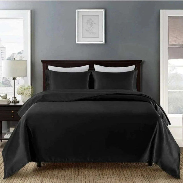 Elegant Black Silk Satin Duvet Cover Set - Enhance Your Sleep and Nourish Your Skin and Hair