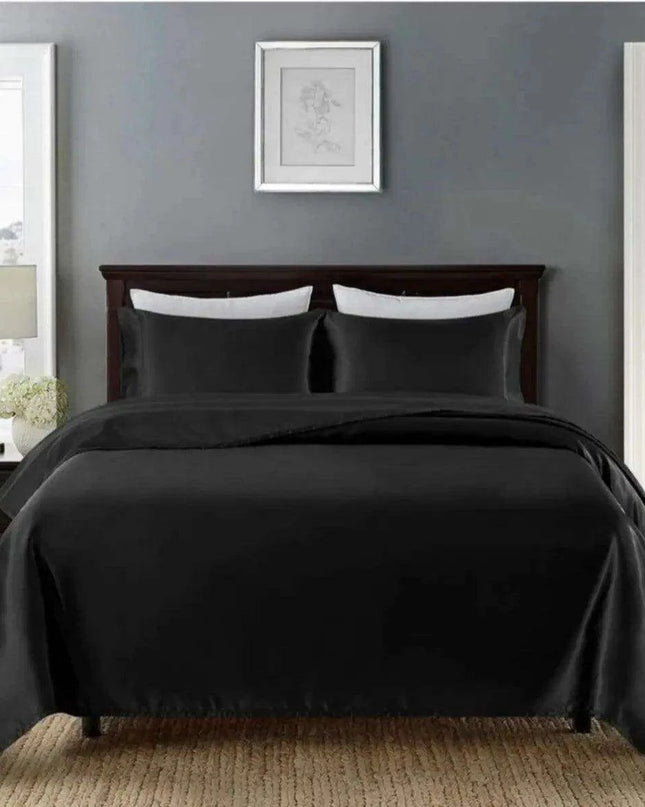 Elegant Black Silk Satin Duvet Cover Set - Enhance Your Sleep and Nourish Your Skin and Hair