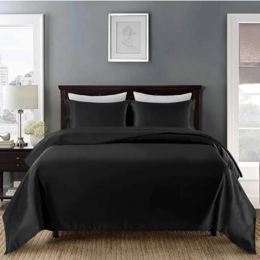 100 silk Satin 4 Piece Double Personality Duvet cover 200x220 Cm Rubber Bedding Set Home Tekstilli Bed Sheets black Color