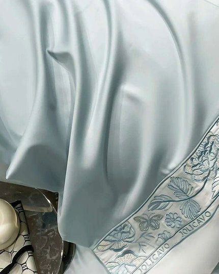 Luxury Rose Butterfly Embroidery 4-Piece Egyptian Cotton Bedding Set