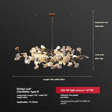 Luxury Ginkgo Leaf LED Chandelier — Nordic Pendant, Custom Sizes