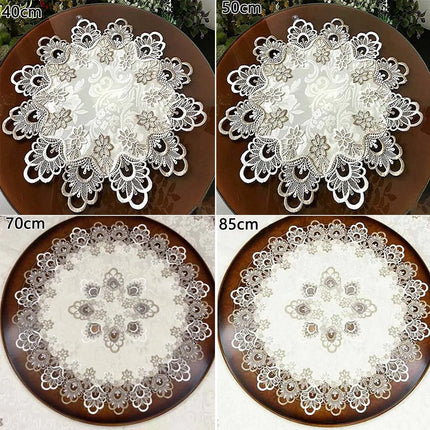 European Lace Trim Round Tablecloth