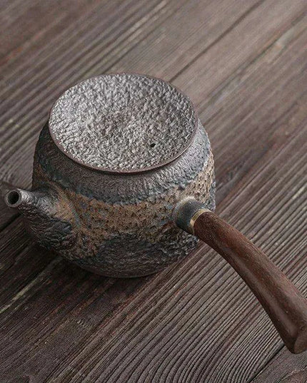 Elegant Blackwood-Handled Iron Glazed Japanese Kung Fu Teapot
