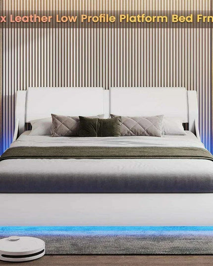 Modern LED-Illuminated Upholstered Bed Frame with Customizable Color Options