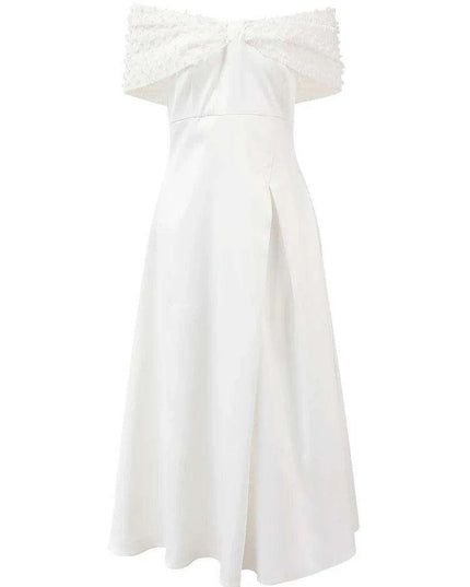 High Waist Pleated Evening Dress with Bowknot and Chic Patchwork Details for Women