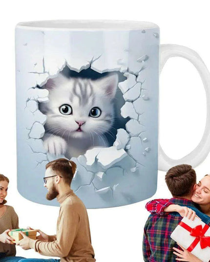 Charming 3D Cat Enthusiast's Ceramic Mug with Enchanting Feline Artwork and Peaceful Scenery