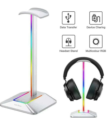 Link Dream Z8 LED Gaming Headset Stand with USB Type-C Connectivity - Elegant Silver Aluminum Earphone Organizer