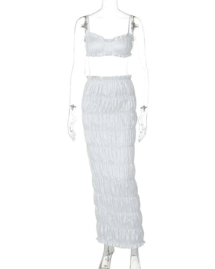 Strapless Crop Top and Flowing Maxi Skirt Duo - Sophisticated Evening Wear Set