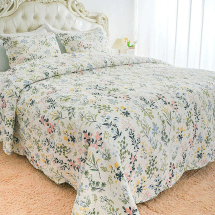 Elegant Floral Garden Reversible Quilt Set - 3-Piece Microfiber Bedding Ensemble