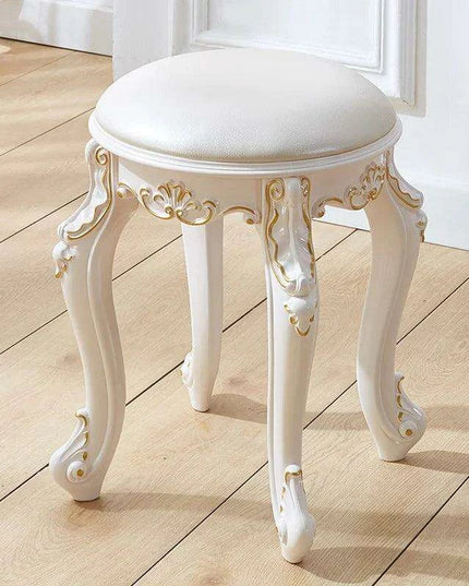 Elegant Silver White Leather Vanity Stool with European Flair
