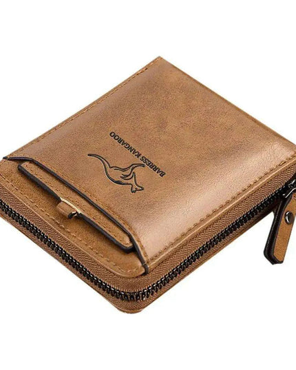 Men's Sophisticated Genuine Leather RFID Zipper Wallet - Multifunctional Business Card Holder with Coin Pocket