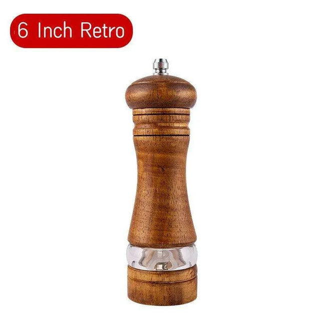 Vintage Handcrafted Wooden Spice Mill Set - 6-Inch Gourmet Salt and Pepper Grinders