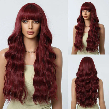 30-Inch Brown Wavy Synthetic Wig with Bangs - Perfect for Parties and Themed Events