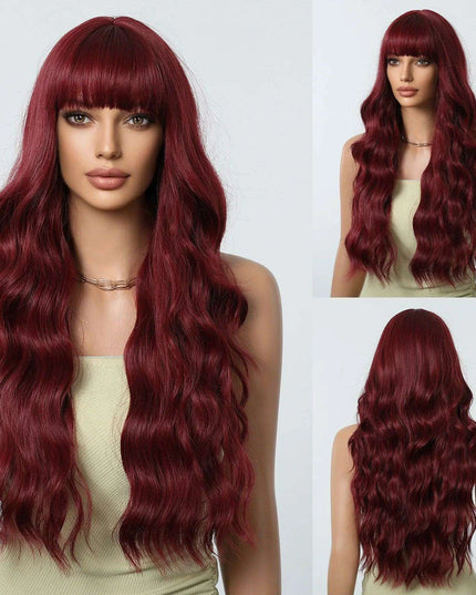 30-Inch Brown Wavy Synthetic Wig with Bangs - Perfect for Parties and Themed Events
