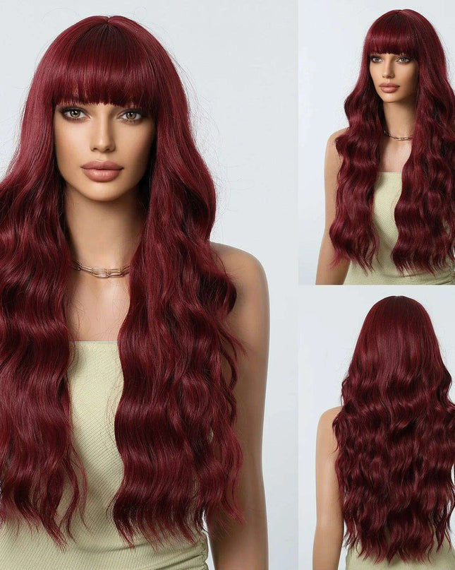 30-Inch Brown Wavy Synthetic Wig with Bangs - Perfect for Parties and Themed Events