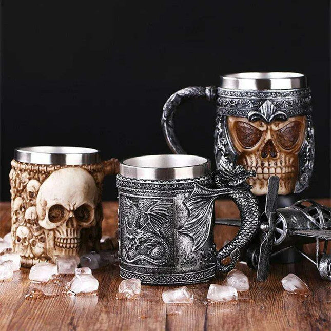 Skull Knight Tankard: Stainless Steel Resin Beer Stein - Viking Halloween Decor for Tea Pub