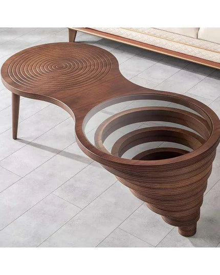 Stylish Walnut Veneer Coffee Table Collection with Chic Smoked Glass Top