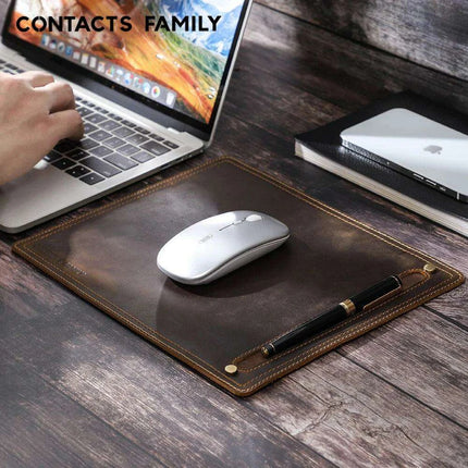 Luxurious Nubuck Leather Mouse Pad with Convenient Pen Holder for an Upscale Office
