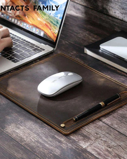 Luxurious Nubuck Leather Mouse Pad with Convenient Pen Holder for an Upscale Office