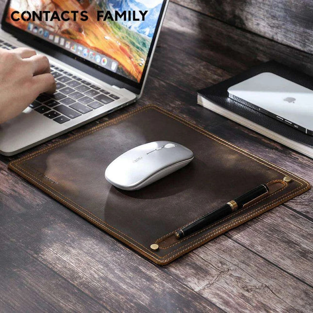 Luxurious Nubuck Leather Mouse Pad with Convenient Pen Holder for an Upscale Office