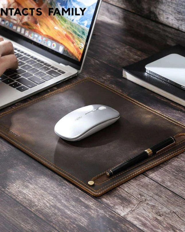 Luxurious Nubuck Leather Mouse Pad with Convenient Pen Holder for an Upscale Office