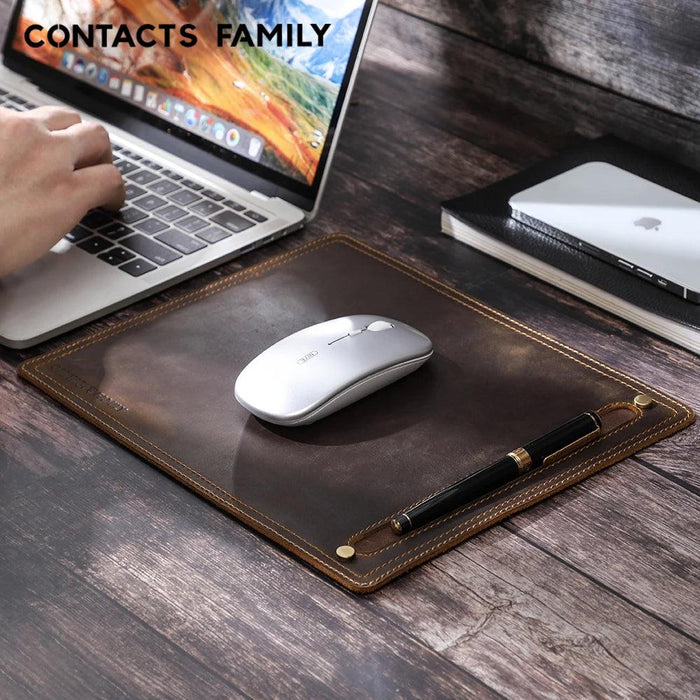 Luxurious Nubuck Leather Mouse Pad with Convenient Pen Holder for an Upscale Office