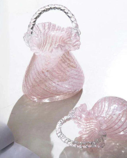 Charming Pink Glass Handbag Vase with Playful Curvy Handle