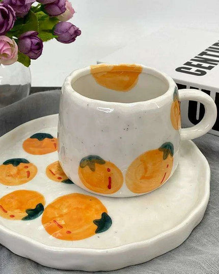 Cheerful Fruit-Themed 300ml Ceramic Mug & Plate Set – Ideal Gift for Children and Breakfast Enthusiasts