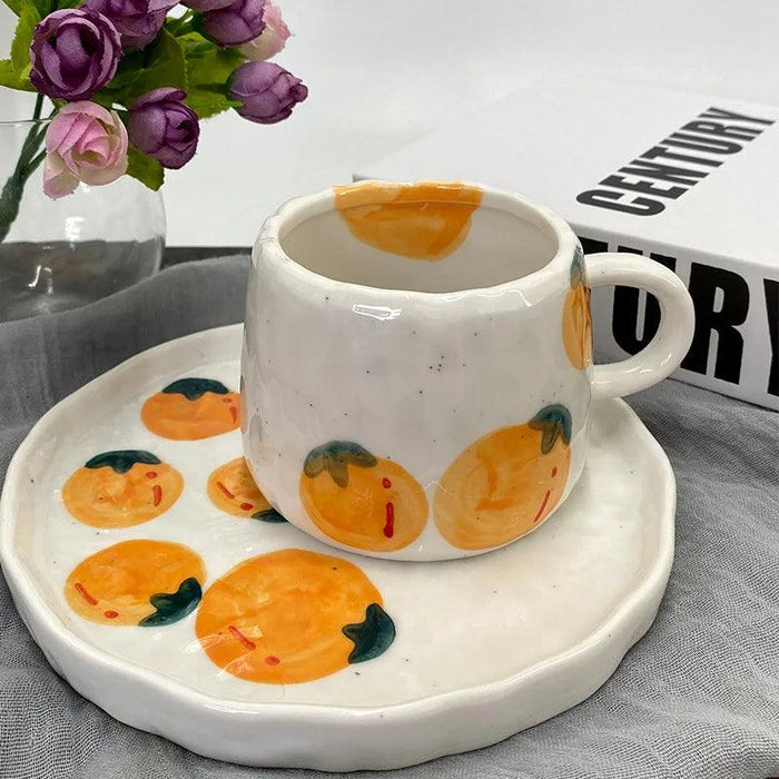Cheerful Fruit-Themed 300ml Ceramic Mug & Plate Set – Ideal Gift for Children and Breakfast Enthusiasts