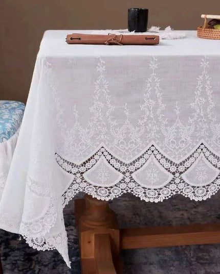 Exquisite Floral Lace Embroidered Cotton Tablecloth - Ideal for Weddings and Elegant Home Styling