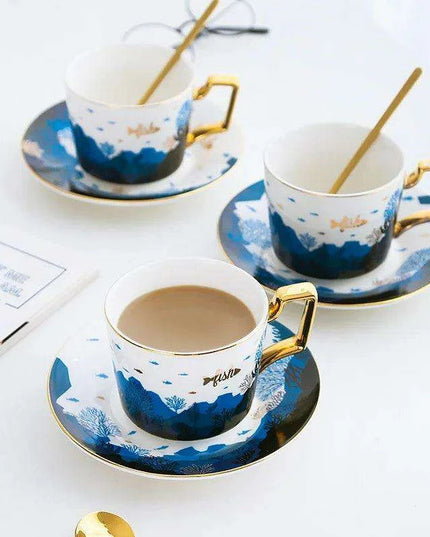 Luxurious Gold-Accented European Ceramic Coffee and Tea Set - Elegant 4-Piece Gift Collection