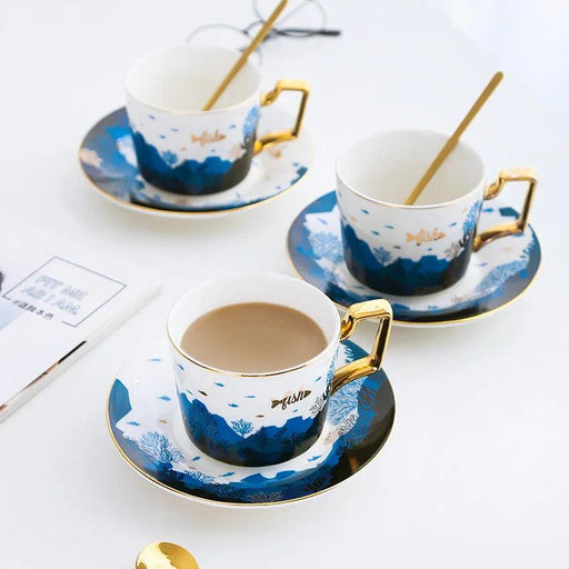 Luxurious Gold-Accented European Ceramic Coffee and Tea Set - Elegant 4-Piece Gift Collection