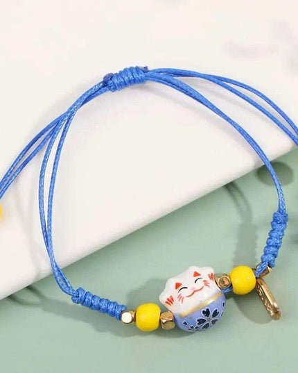 Vibrant Adjustable Lucky Cat Charm Bangles - Playful Rope Bracelets for Women and Girls, Ideal Gift for Prosperity
