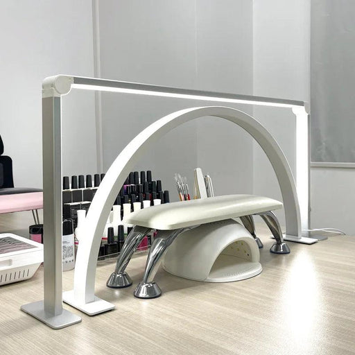 36W LED Half Moon Nail Lamp with Adjustable Brightness and 3 Color Settings for Professional Nail and Eyelash Services