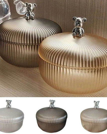 Chic Bear Design Plastic Snack Storage Tray with Dustproof Lid for Nuts, Fruits, and Candies - Spacious Kitchen Organizer