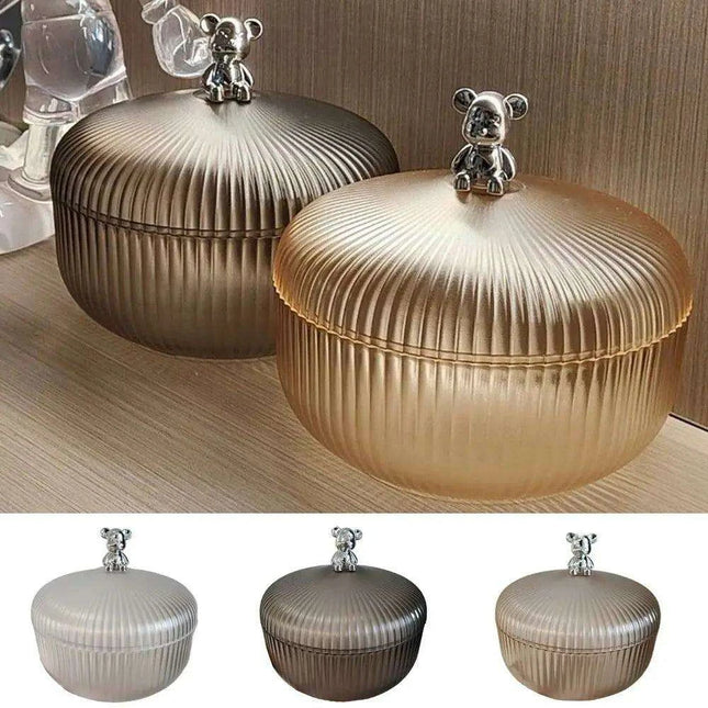 Chic Bear Design Plastic Snack Storage Tray with Dustproof Lid for Nuts, Fruits, and Candies - Spacious Kitchen Organizer