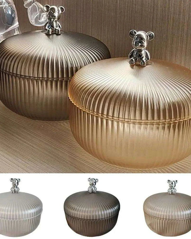 Chic Bear Design Plastic Snack Storage Tray with Dustproof Lid for Nuts, Fruits, and Candies - Spacious Kitchen Organizer