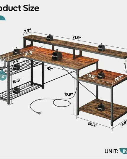 71.5" LED-Enhanced Smart Desk with RGB Lighting and Integrated Power Ports - Stylish Office Solution