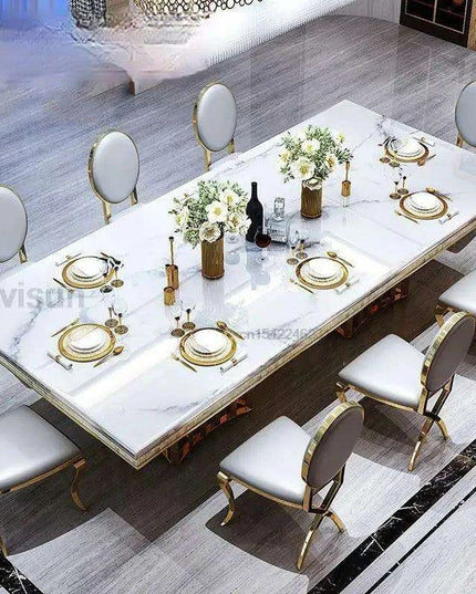 Exquisite Italian-Inspired White Marble Dining Set with Sleek Stainless Steel Chairs - Limited Edition