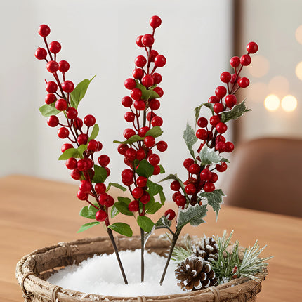 52cm Christmas Red Holly Berries Branch with Green Leaves Fake Berry DIY Garland Xmas Tree Ornaments Festival Party Home Decor 52cm-christmas-red-holly-berries-branch-with-green-leaves-fake-berry-diy-garland-xmas-tree-ornaments-festival-party-home-decor