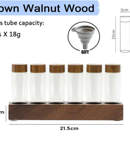 Stylish Walnut Base Coffee Bean Display Organizer with Elegant Glass Tubes