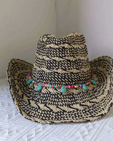 Rose Red Cowboy Straw Hat - Adjustable Wide Brim Sun Hat for All Seasons