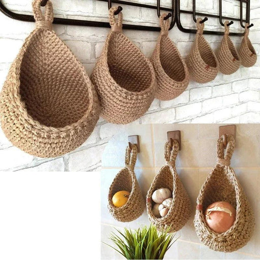 Handcrafted Jute Rope Wall Basket for Organizing Produce